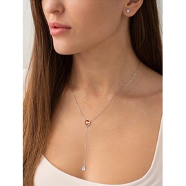 Silvora Necklace S925 Silver Y Chain with Birthstone Pendant Adjustable Teardrop Shaped Cubic Zirconia Birthstone Necklace Twelve Month Necklace Made of Synthetic Stone in Silver with 41 cm + 5 cm