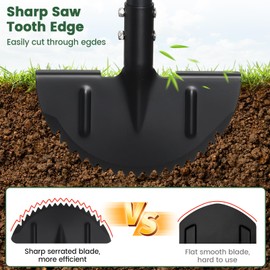 Edger Lawn Tool, Sharp Saw-Tooth Half Moon Hand Lawn Edging Tool for Landscaping, Adjustable 49" Long Handle Manual Edgers with T-Grip for Sidewalk Yard Garden Flower Bed Border Cable Burying