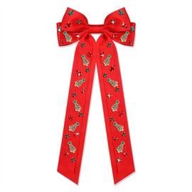 Christmas Hair Bows for Women Christmas Bow Tree Hair Bow Clips Jeweled Big Red Green Hair Bows Long Tail Satin Holiday Hair Ribbons Christmas Accessories Costume Outfits Gifts