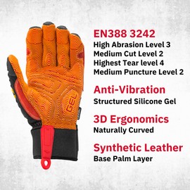 Cestus DM Hybrid, Demolition Gloves, Impact Work Gloves, Polycarbonate Knuckle, Kevlar-Stitched (3X-Large)