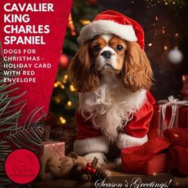 Cavalier King Charles Spaniel Santa Helper Christmas Card – Unique Artwork from Dogs for Christmas Collection, Blank Inside, Premium Cardstock, Red Envelope, Made by Pet-Friendly Small Business in USA
