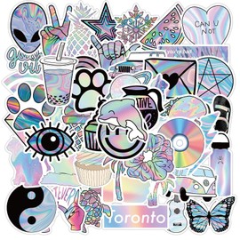 50PCS Holographic Coloration Stickers for Adults Teens Girls Kids,Waterproof Decals for Water Bottle Skateboard Laptop Phone Scrapbook Guitar Luggage Helmet DIY Journal Computer Refrigerator
