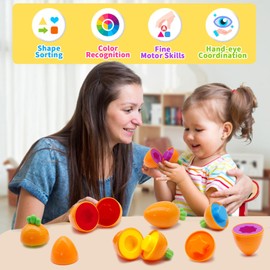 MOONTOY Carrot Easter Eggs Toys for Toddler, Toddler Sensory Toys, Matching Eggs Shape Sorter Puzzle & Color Sorting Toys, Play Eggs for Kid, Fine Motor Skills for 2 3 Year Old, Easter Basket Gift