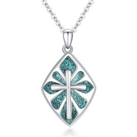 YEESIA Turquoise Cross Necklace Sterling Silver Cross Pendant Necklaces Religious Jewelry Gift for Women Men