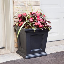 Mayne Fairfield 16in Square Planter - Black - Durable Self Watering Resin Planter (5887-B)