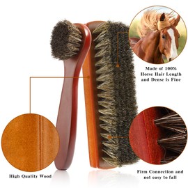 Shoe Brush, 2 Pcs Horsehair Shoe Brush Shoe Cleaning Brush Boot Brush for Leather, Shoe Brushes Shoe Shine Brush Brush Shoe Polish Brush for Cleaning and Care Leather Shoes Clean Dauber Applicators