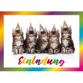 Edition Colibri Set of 10 Cat Invitation Cards for Children's Birthday Parties or Themed Party (11138)