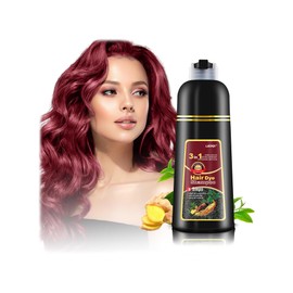 leorx Champú 3 En 1 Tinte de Cabello de Color Rojo Vino, para Refrescar y Colorante Herbal Instantáneo para Mujeres y Hombres - Tintes para El...     