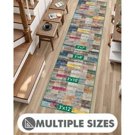 LUMI Washable Runner Rug, 3'x7' Non-Slip Hallway Mat, Low Profile Thin Long Carpeet for Laundry Kitchen Bedroom Office, Multicolor