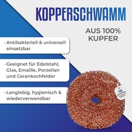 FUSL Copper Sponge Scratch-Free Pack of 3 - Antibacterial Cleaning Sponge for Scratch-Free Cleaning - for Stainless Steel, Ceramic, Glass, Ceramic & More - Durable and Hygienic - Universal for Kitchen