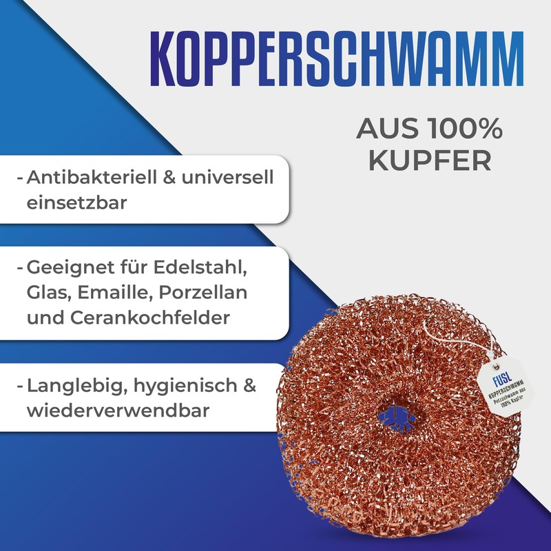 FUSL Copper Sponge Scratch-Free Pack of 3 - Antibacterial Cleaning
