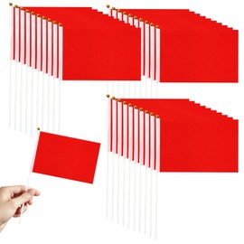 OAOSDH Pack of 30 Red Hand Curved Flags, Mini Hand Cranked Flags, Party Scene Arrangements for Sports Events, Celebrations and Parties