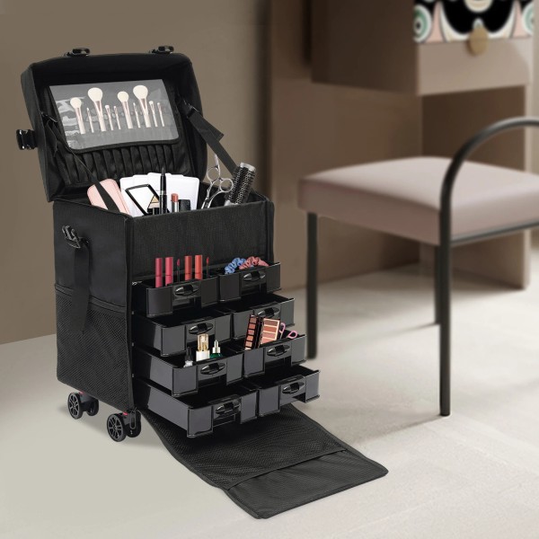 Unbranded Makeup Case Professional Rolling Cosmetic Case with Drawers Travel
