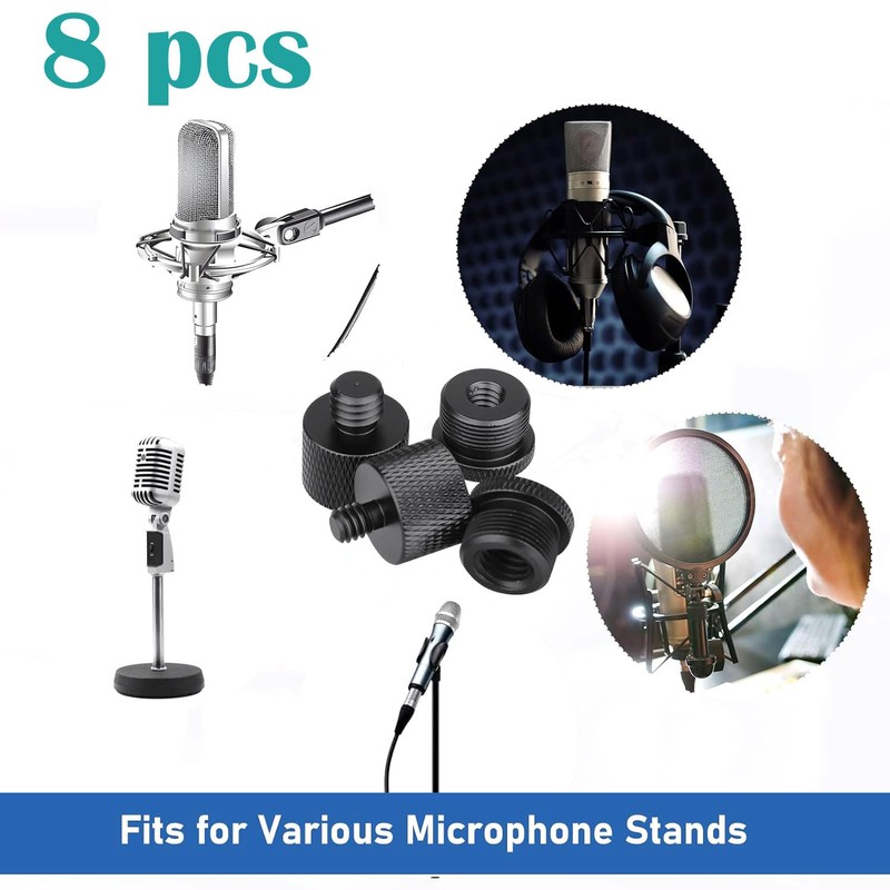 8Pcs Mic Thread Adapter Kit 5/8 to 3/8 Mic Screw
