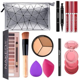 Kit de Maquillaje para Mujeres Niñas, Incluye Paleta de Sombras de ojos de 12 Colores, Esponja, Brocha, Lápiz para Cejas (10 pcs)