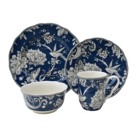 222 Fifth Adelaide 16-Piece Porcelain Dinnerware Set with Blue