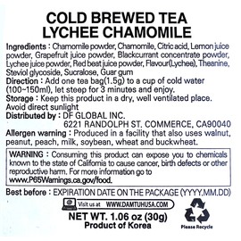 Damtuh Cold Brew Sweet Tea Lychee Iced Tea with Chamomile and Zero Carbs Zero Sugar, 20 Individually Wrapped Tea Bags Sweet Iced Tea Beverage with Stevia (Pack of 1)