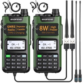 BAOFENG BAOFENG GM-15 Pro GMRS Handheld Radio 8W Long Range Walkie Talkie NOAA Weather Receiver and Scan Rechargeable GMRS Repeater Capable Two Way Radio with USB-C Charger Full Kit,2Pack