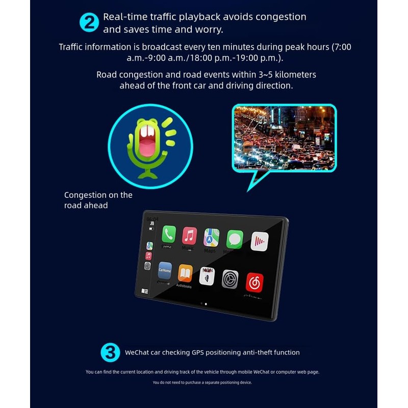 Hynhsun Portable Wireless Apple Carplay/Android Auto Screen for Car, 7"