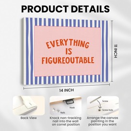 IWGDNJS Everything Is Figureoutable Inspirational Wall Art Decor, Motivational Wall Decor, Blue and Pink Positive Quote Canvas Artwork Prints for Home Bedroom Dorm Office, 11x14 Inch
