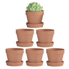 Fcacti 6 Inch Clay Pot for Plant with Saucer - 6 Pack Large Terra Cotta Plant Pot with Drainage Hole, Flower Pot with Tray, Terracotta Pot for Indoor Outdoor Plant