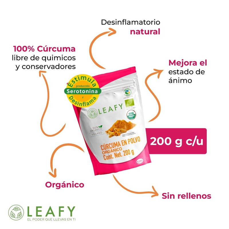 Leafy Pack 2 Cúrcuma en Polvo Orgánica Antiinflamatorio 200g