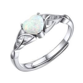 ChicSilver 925 Sterling Silver Celtic Knot Heart Shaped Created Opal Ring Engagement Promise Wedding Band for Women