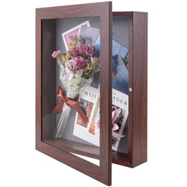 Frametory, 11x14 Shadow Box Frame - Front Opening - 2 inch Depth Display Box for Wall and Tabletop Display- Memory Box, 6 Pins Included (11x14, Walnut)