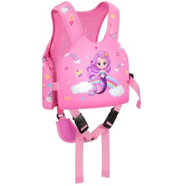 MoKo Toddler Swim Vest, Cartoon Swim Jacket for Children Weigh 22-66 LBS, Toddler Floaties with Adjustable Crotch Strap, Swim Gear for Kids Swim Training Equipment, Light Purple Mermaid