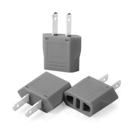 Bates- European to US Plug Adapter, 3 Pack, Gray, Plug Adapter Europe to USA