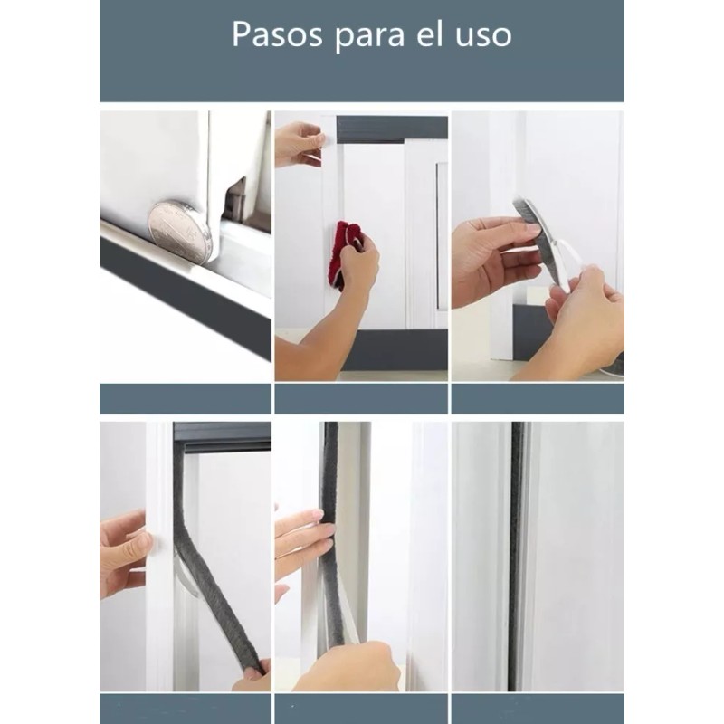 Estuchelandia 30m Tira Sellado 9x9mm Cepillo Cinta Polvera Puerta Ventana