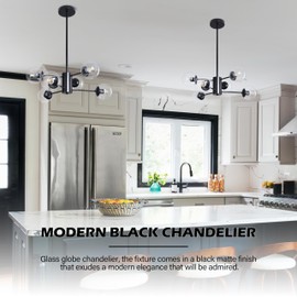 Bagood 6-Light Globe Sputnik Chandelier Modern Black Sputnik Chandelier Mid Century Pendant Light Matte Black Finished with Clear Globe Glass Lampshade Sputnik Chandeliers for Dining Room Kitchen