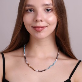 Winssigma Natural Gemstone Beaded Necklace, Hand Knotted Stone Choker Necklace Dainty 4mm Bead Strand Necklace for Women(Style A)