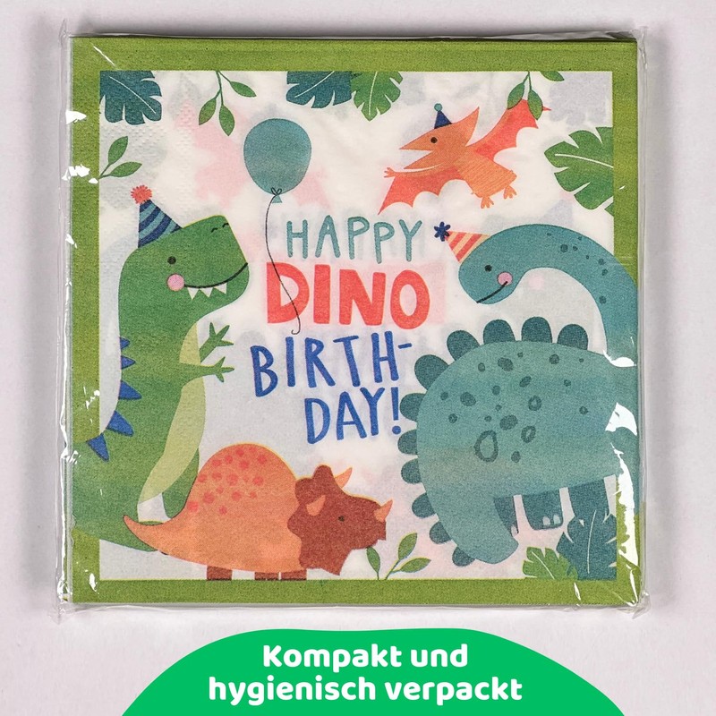 DIWULI Children's Birthday Napkins Dinosaur Pack of 20