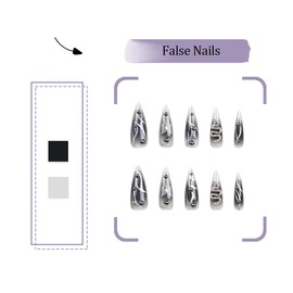 Pack of 24 Stiletto Nails, Long Snake Shape Fake Nails, Shiny Artificial Nails, Fully Covered False Nails with Rhinestone Design for Women and Daily Decoration