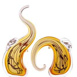 suruim Hand Blown Glass Elephant Figurines Crystal Glass Art Elephants Statue Home Decor Glass Ornament Animal Collectible (Gold)