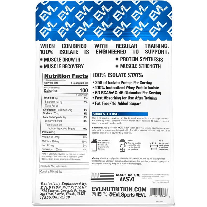 Evlution Nutrition 100% Isolate, Whey Isolate Protein Powder, 25 G