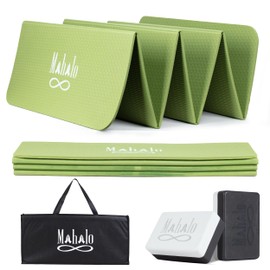 Travel Yoga Mat + Carry Bag + 2 Yoga Blocks, 6mm 7-fold Workout Mat, Easy to Store, Anti-Slip Folding Exercise Mat for Yoga, Pilates, Home Workouts, and Floor Exercises