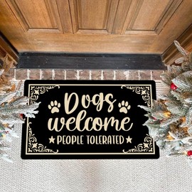 Oujilidemat Dogs Welcome People Tolerated Door Mat - Funny Dog Doormat for Front Door, Indoor Outdoor Non-Slip Welcome Mat, Dog Themed Porch Rug, Thanksgiving Day Decorations, 30x17 Inches
