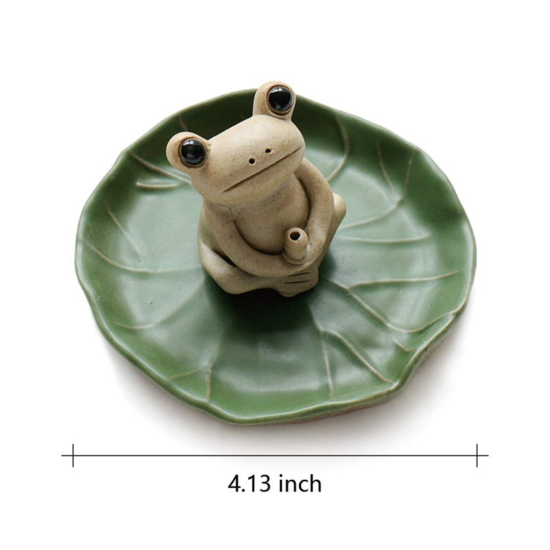 NAGU 100% Handmade Ceramic Stick Incense Burner Holder,Small Frog Incense,Lotus