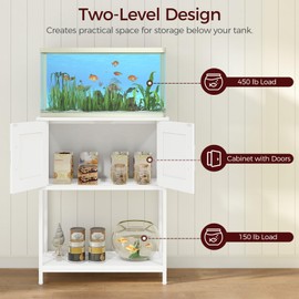 MAHANCRIS 10 Gallon Fish Tank Stand, Metal Frame Aquarium Stand, Cabinet for Fish Tank Accessories Storage, Heavy Duty Reptile Turtle Tank Stand for Home Office, 23.6" L x 11.8" W, White FTWT2101