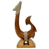 7" Hand Carved Wood Hawaiian Makau Fish Hook on Base