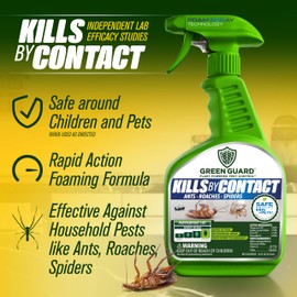 Green Guard Pest Control Spray - Indoor & Outdoor Killer of Ants, Roaches, Spiders & Other Crawling Insects, Safe Around Children & Pets, Plant-Based, Pleasant Scent (Peppermint Hit, 16oz)