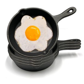 Nexboraque 4 Pcs Small Cast Iron Skillet with Double Drip Spouts, 4 Inch Mini Egg Frying Pan with Handle for Oven, Grill, Stovetop, Campfire, Indoors, Outdoors, Black, Non-stick