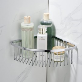 GORDEE Bathroom Shower Caddy Corner Shelf Basket, Ultra Sturdy Rust-Proof Stainless Steel Bathroom Shelf Organizer Shampoo Holder, Wall Mounted Storage Rack for Bathroom Kitchen, Polished Chrome