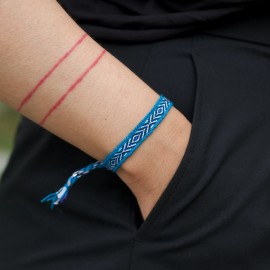 Boho Cerulean blue Boho Woven Bracelet, Slim Bracelet, Textile Cloth Bracelet, Folk