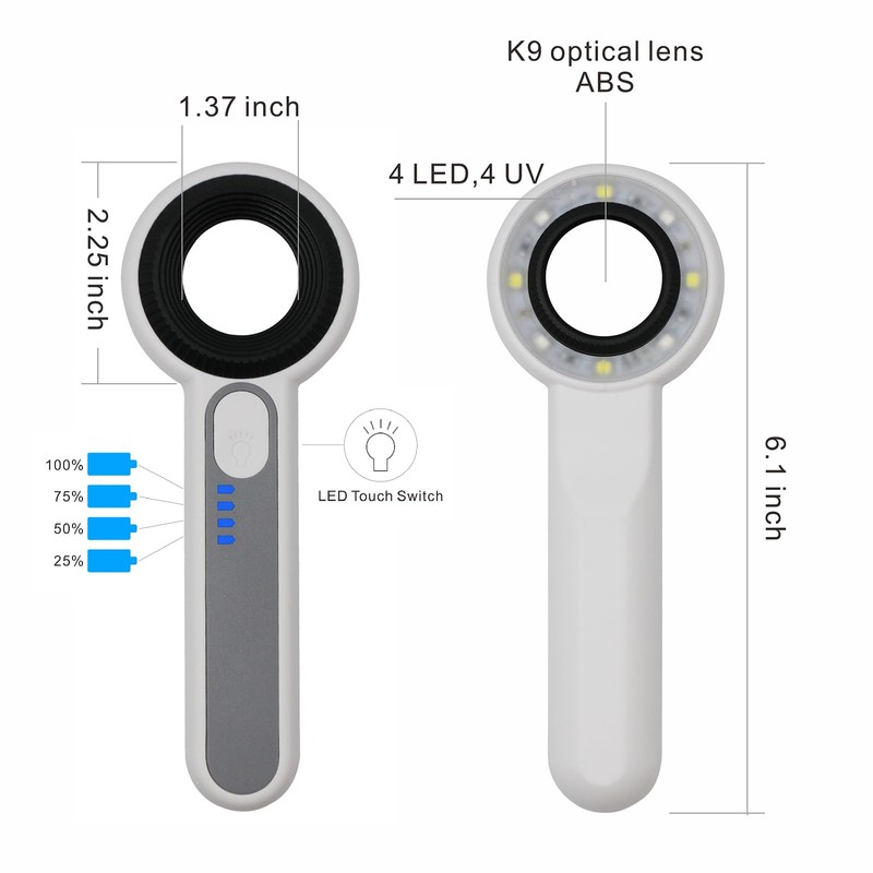 60X Handheld Magnifier with UV&LED Lights Jeweler Loups Magnifying Glass