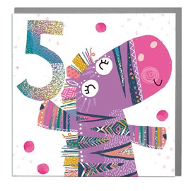 Lola Design - Happy 5th Birthday Card for Kids - Colourful Zebra Design, Children's Birthday Cards - Blank Card with Grey Envelope - Designed and Printed in the UK - 150mm x 150mm