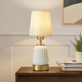 Powfloven Gold Modern LED Ceramic CordlessTable Lamps with Dimmer, Small Led Wireless Entryway End Rechargeable Battery Operated Beside Nightstand Lamp for Tabletop Living Room Bedroom Restaurant