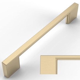 Amerdeco Pack of 6 Furniture Handles, Brushed Brass, 128 mm, Hole Spacing, Drawers, Zinc Alloy Handles for Kitchen Cabinets, Cupboard Handles, Drawer Handles, Door Handles for Kitchen Cabinets,